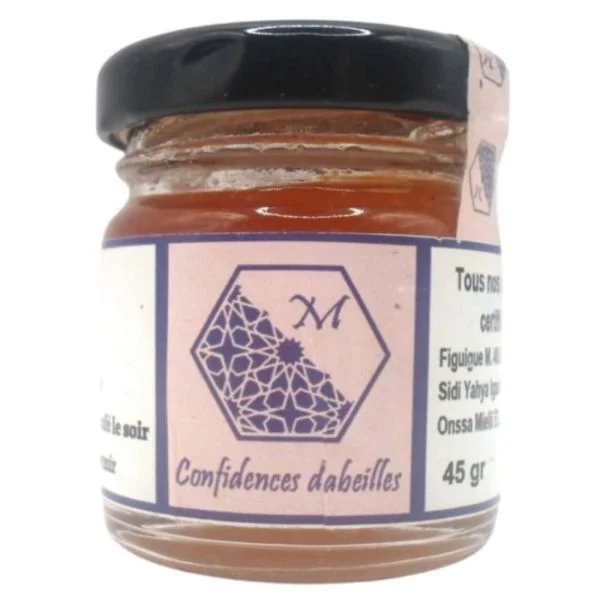 Petit pot en verre Mielii Confidences d'abeilles étiquette rose 45 g