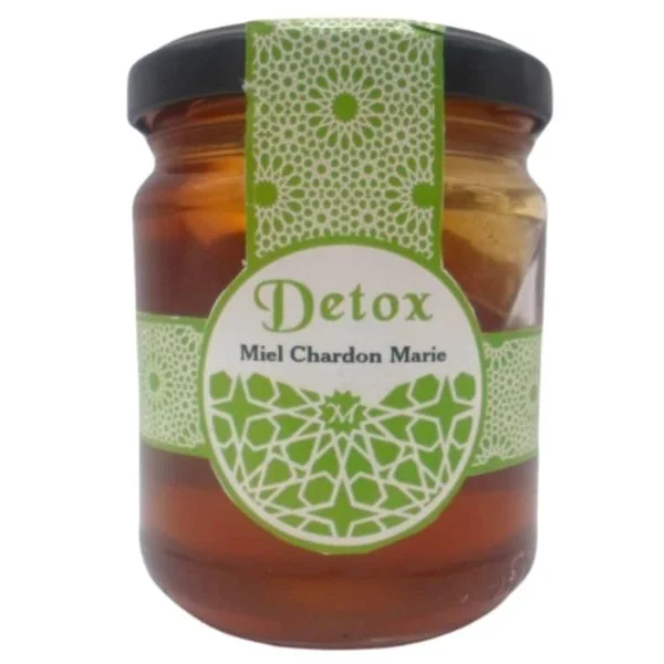 Pot en verre Mielii Detox miel chardon-Marie étiquette verte 240 g
