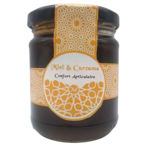 Pot en verre Mielii miel et curcuma confort articulaire étiquette orange
