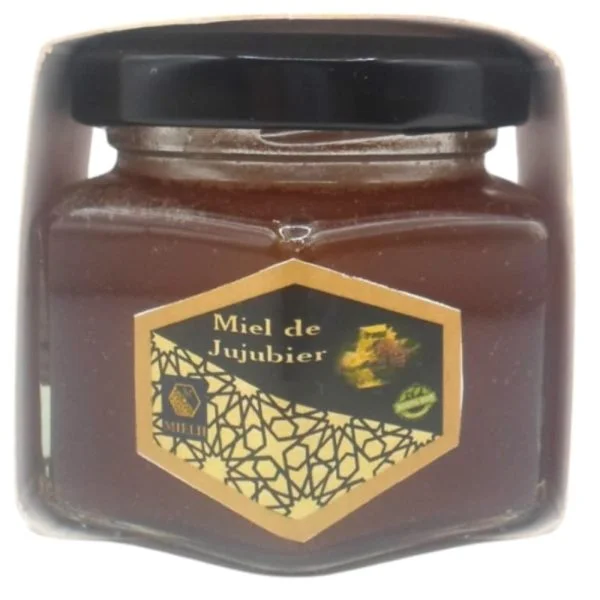 Pot en verre carré Mielii miel de jujubier étiquette dorée 130 g
