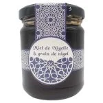 Pot en verre Mielii miel de nigelle étiquette bleu marine 240 g