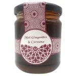 Pot en verre Mielii miel gingembre et curcuma, étiquette bordeaux zellige