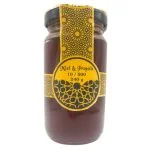 Pot en verre Mielii miel et propolis 10/500, étiquette jaune zellige