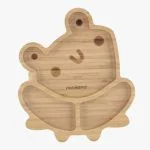 Assiette en bambou Miniland en forme de grenouille avec compartiments, logo gravé