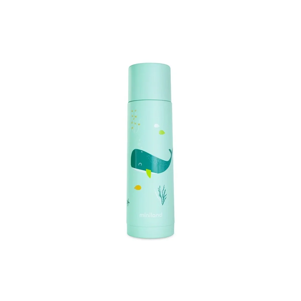 miniland-miniland-thermy-baleine-500ml.jpg Bouteille Miniland Thermy vert menthe à motif baleine et bouchon vissé
