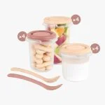 Douze pots gradués Miniland Valencia terracotta et pêche avec deux cuillères souples