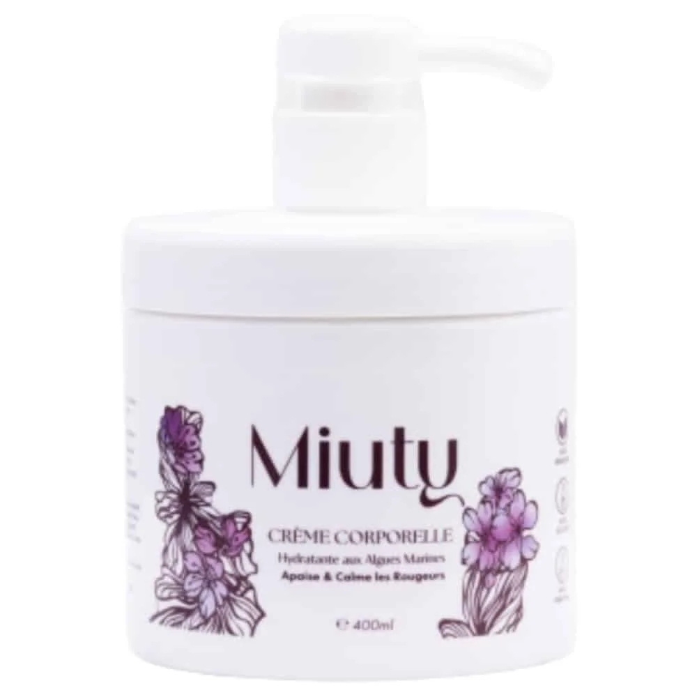 miuty-creme-corporelle-400ml.jpg Pot-pompe blanc Miuty crème corporelle hydratante aux algues marines 400 ml