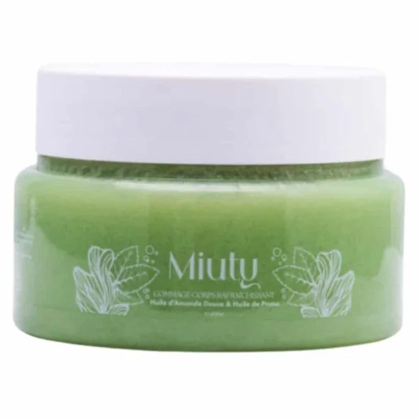 Pot vert Miuty gommage corps rafraîchissant 400 ml à grains exfoliants