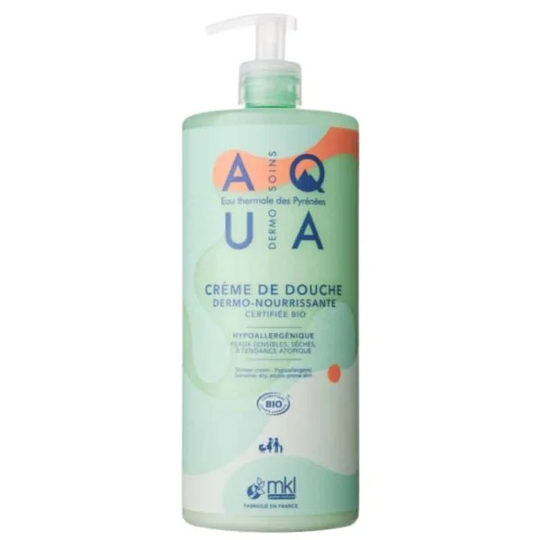 Flacon pompe vert MKL Aqua crème de douche dermo-nourrissante bio 1L