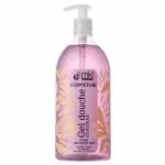 Flacon pompe d'un litre gel douche surgras Cosm'ethik mûre sauvage bio, gel rose