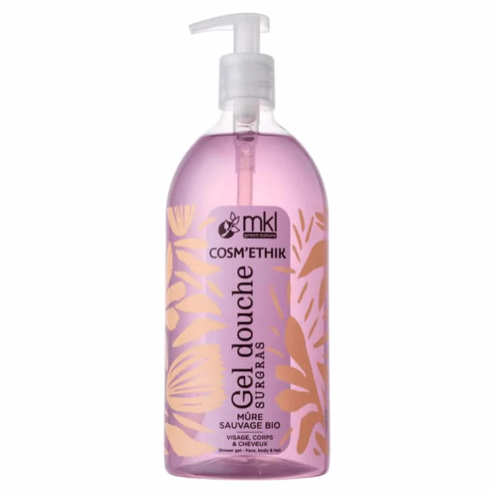 mkl-cosmethik-gel-douche-mure-sauvage-bio-1l.jpg Flacon pompe d'un litre gel douche surgras Cosm'ethik mûre sauvage bio, gel rose
