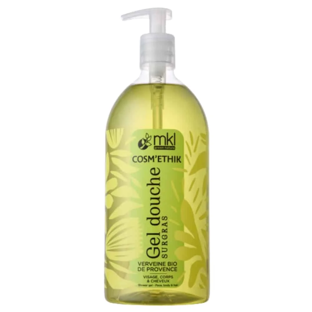 mkl-cosmethik-gel-douche-verveine-bio-1l.jpg Flacon pompe vert MKL Cosm'ethik gel douche verveine bio de Provence 1 litre
