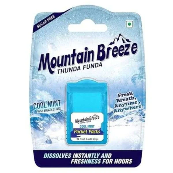 Blister bleu Mountain Breeze Cool Mint avec boîtier de 24 bandelettes