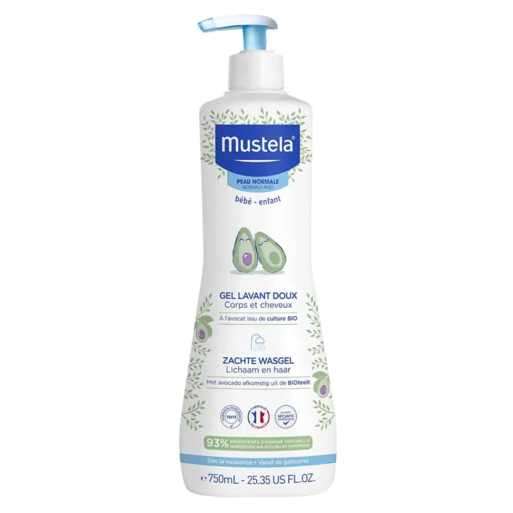 mustela-gel-lavant-doux-avocat-750ml.jpg Flacon pompe blanc Mustela gel lavant doux à l'avocat 750 ml