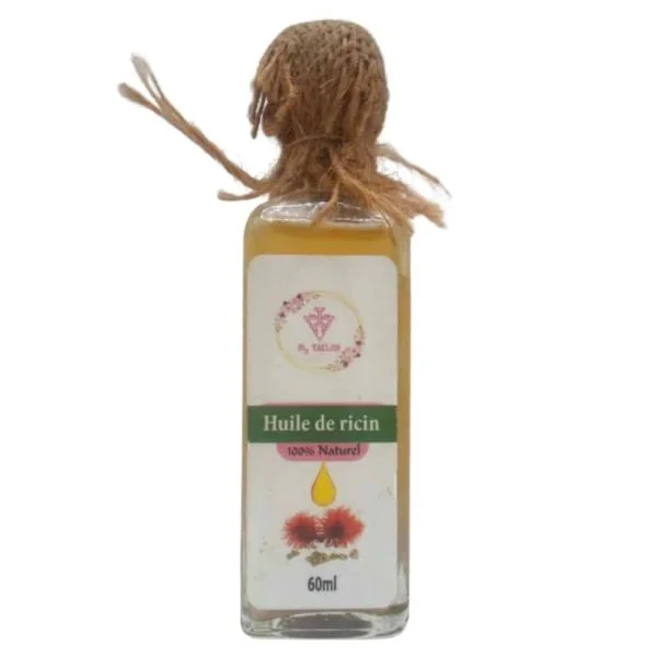 Flacon de verre 60 ml huile de ricin My Taklidi bouchon jute