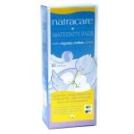 Boîte bleue et jaune Natracare serviettes de maternité, 10 unités, coton biologique