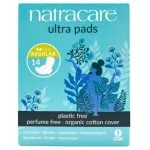 Boîte turquoise Natracare Ultra Pads Regular, 14 serviettes avec ailettes, coton bio