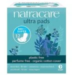 Boîte turquoise Natracare Ultra Pads Super, 12 serviettes avec ailettes, coton bio
