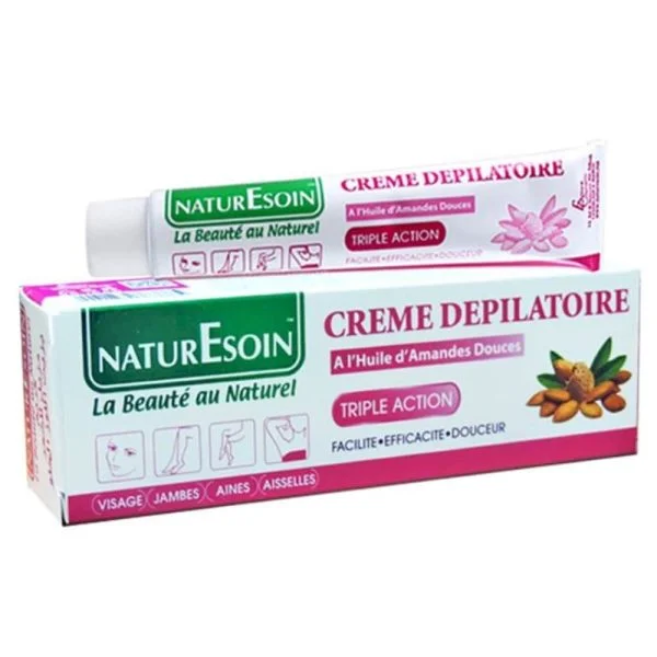 Tube et boîte de crème dépilatoire Naturesoin à l'huile d'amandes douces