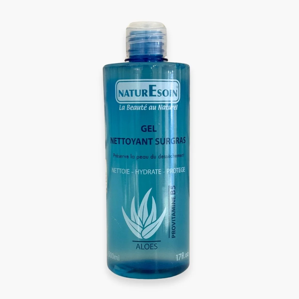 naturesoin-gel-nettoyant-surgras-500ml-2.jpg Flacon bleu Naturesoin Gel Nettoyant Surgras 500 ml à l'aloès