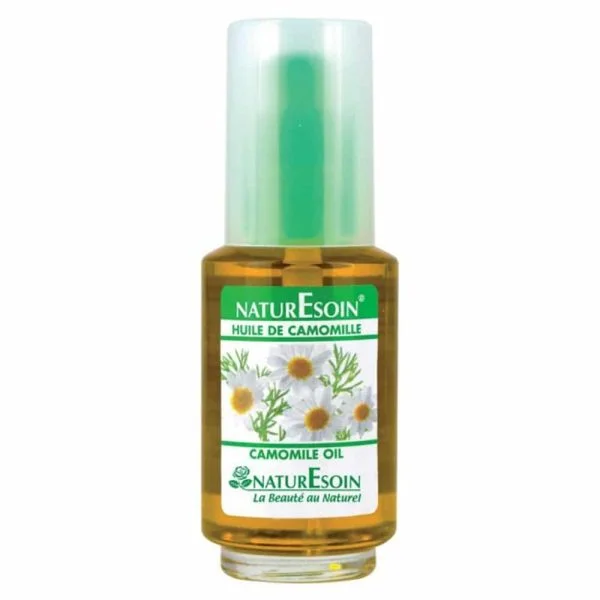 Flacon pompe Naturesoin huile de camomille 50 ml, étiquette fleurs blanches