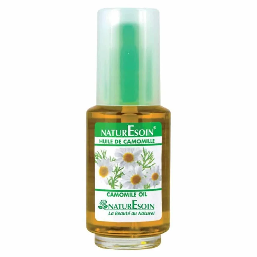 naturesoin-huile-de-camomille-50ml.jpg Flacon pompe Naturesoin huile de camomille 50 ml, étiquette fleurs blanches