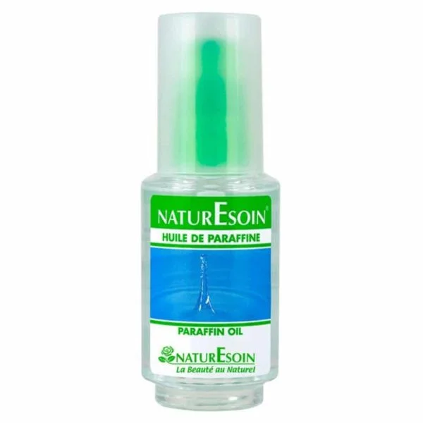 Flacon transparent Naturesoin huile de paraffine 50 ml, visuel goutte bleue