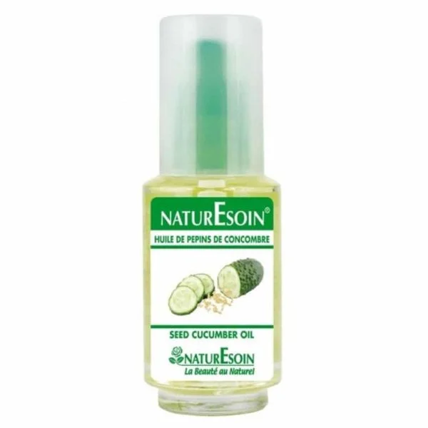 Flacon clair Naturesoin huile de pépins de concombre 50 ml, concombre tranché