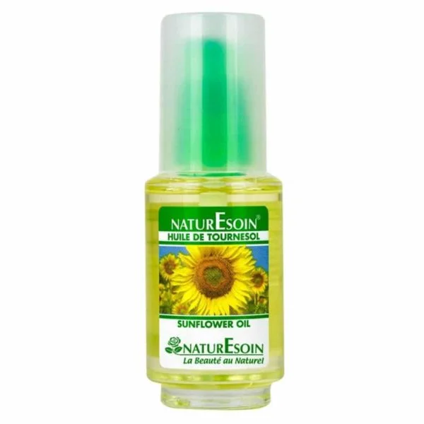 Flacon Naturesoin huile de tournesol 50 ml étiquette avec fleur jaune