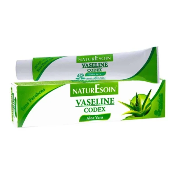 Tube et étui verts Naturesoin vaseline Codex aloe vera sans parabens