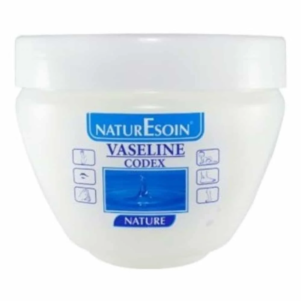 naturesoin-vaseline-codex-nature-400ml.jpg Pot rond blanc Naturesoin vaseline Codex nature avec pictogrammes bleus