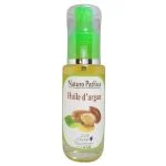 Flacon pompe en verre Naturo Pathica huile d'argan dorée, noix d'argan
