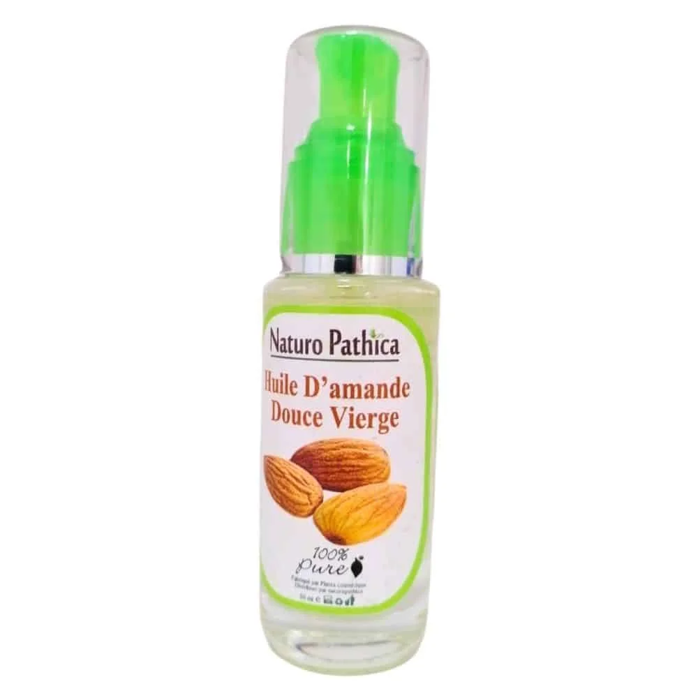 naturo-pathica-huile-damande-douce-vierge-50ml.jpg Flacon pompe en verre Naturo Pathica huile d'amande douce vierge, amandes brúnes