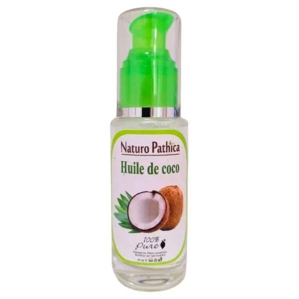 Flacon verre Naturo Pathica huile de coco 50 ml, pompe verte, noix de coco