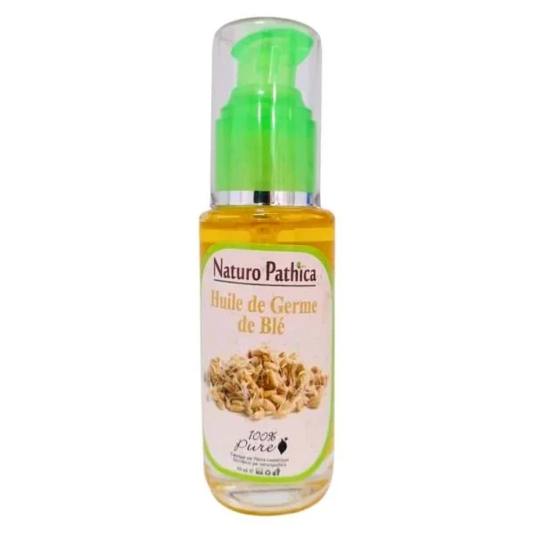 Flacon verre Naturo Pathica huile de germe de blé 50 ml, pompe verte, germes