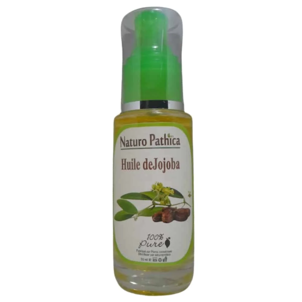 naturo-pathica-huile-de-jojoba-50ml.jpg Flacon verre Naturo Pathica huile de Jojoba 50 ml, pompe verte, rameau et graines