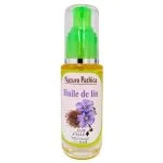 Flacon verre Naturo Pathica huile de lin 50 ml, pompe verte, graines fleurs bleues