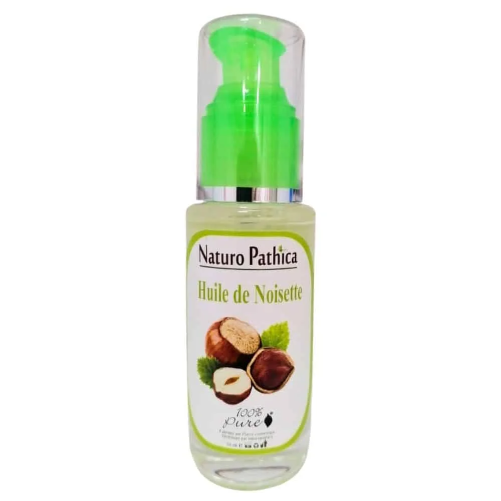 naturo-pathica-huile-de-noisette-50ml.jpg Flacon verre Naturo Pathica huile de Noisette 50 ml, pompe verte, noisettes entières