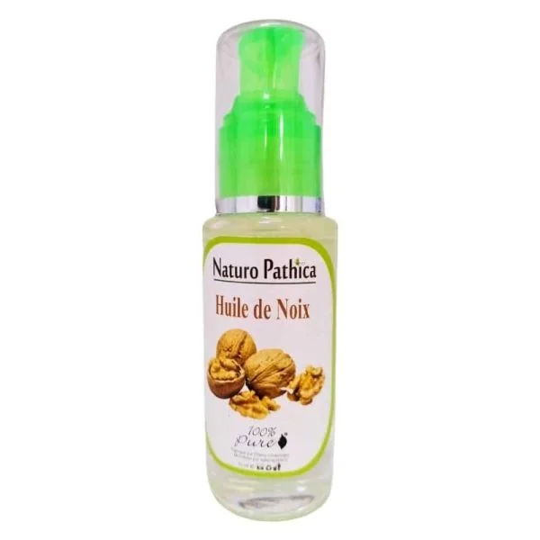 Flacon verre Naturo Pathica huile de Noix 50 ml, pompe verte, noix cerneaux