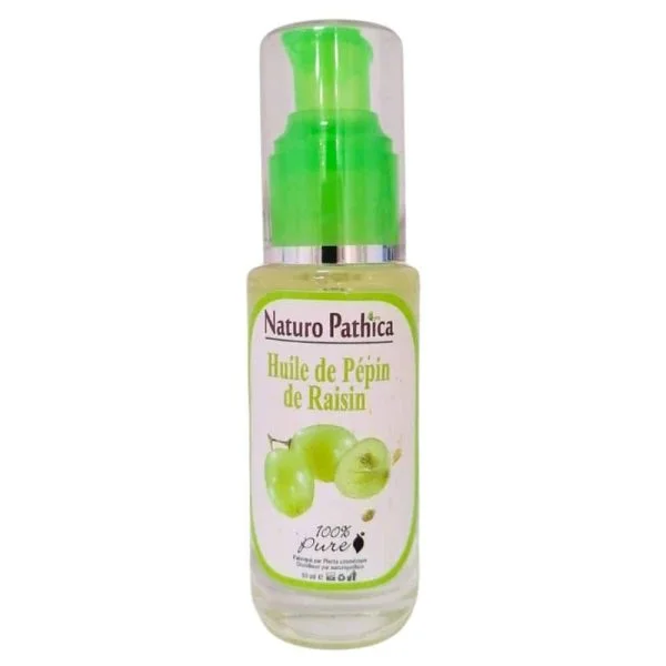 Flacon verre Naturo Pathica huile de pépin de raisin 50 ml, grains verts
