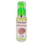 Flacon pompe verre 50 ml huile de sésame Naturo Pathica, graines illustrées