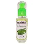 Flacon pompe verre 50 ml huile d'eucalyptus Naturo Pathica, feuilles vertes illustrées