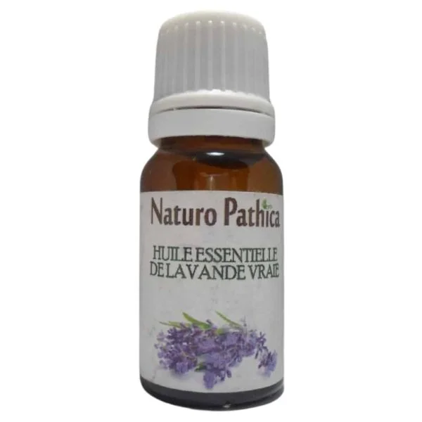 Flacon verre ambré 10 ml huile essentielle lavande vraie, bouchon blanc