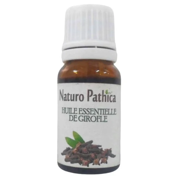 Flacon verre ambré 10 ml huile essentielle de girofle, clous illustrés