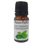 Flacon verre ambré 10 ml huile essentielle menthe poivrée, feuilles illustrées