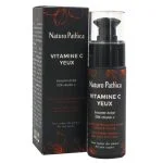 Flacon-pompe noir et étui Naturo Pathica vitamine C yeux, motifs floraux orange