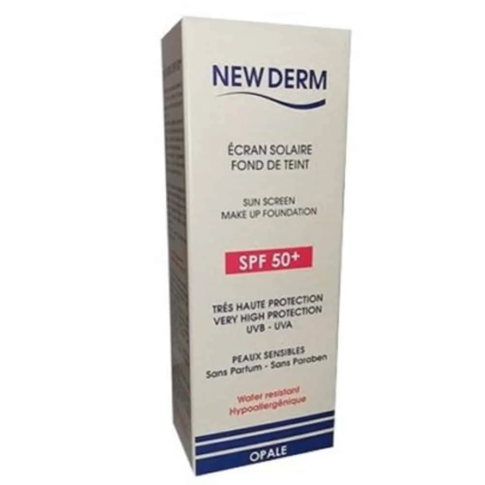 new-derm-ecran-solaire-fond-de-teint-opale-spf50-50ml.jpg Étui beige New Derm écran solaire fond de teint SPF50+ teinte opale