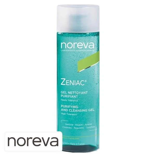 Flacon turquoise Noreva Zeniac gel nettoyant purifiant 200 ml