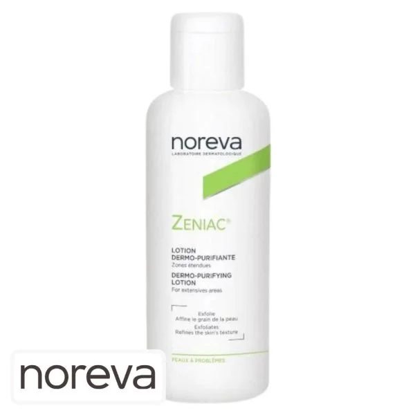 Flacon blanc Noreva Zeniac lotion dermo-purifiante zones étendues 125 ml