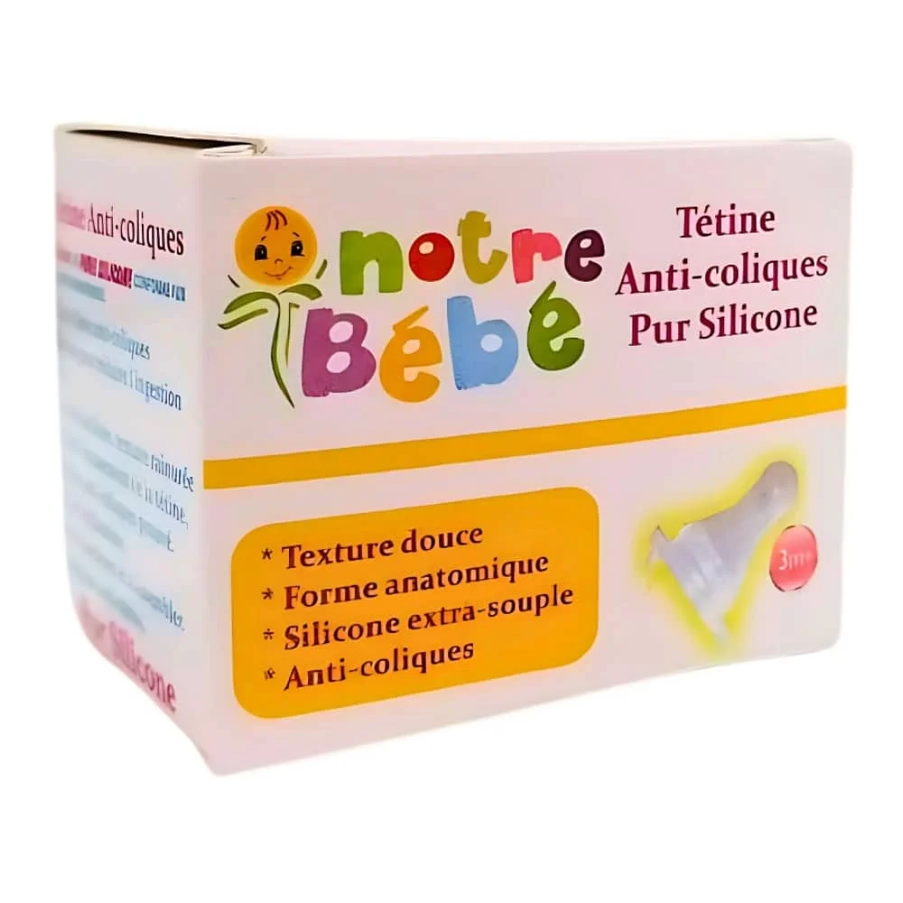 notre-bebe-tetine-anti-coliques-3mois-1u.jpg Boîte Notre Bébé tétine anti-coliques pur silicone forme anatomique